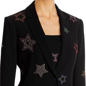 Cinq à Sept Black Blazer with multi - colored Rhinestone Star Embellishments